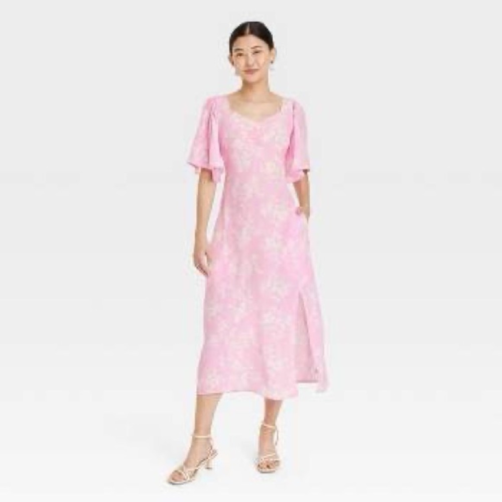NWT PINK FLORAL MIDI DRESS